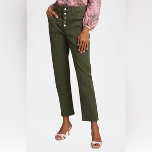 Veronica Beard Cotton Arya Army Green High Rise Button-Up Pants